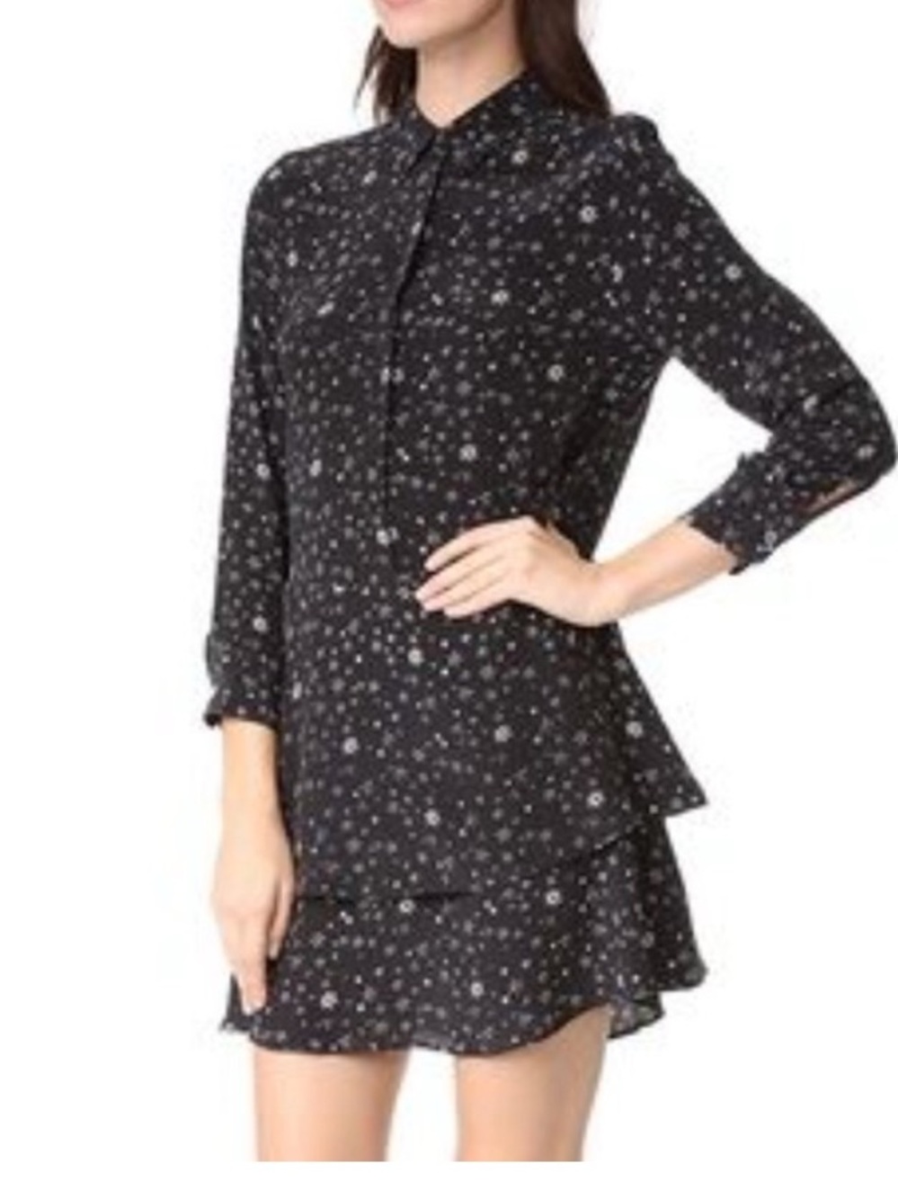 Equipment Femme Size S/P Petite Black Stars Ruffle Silk Mini Dress Maxi Woman’s